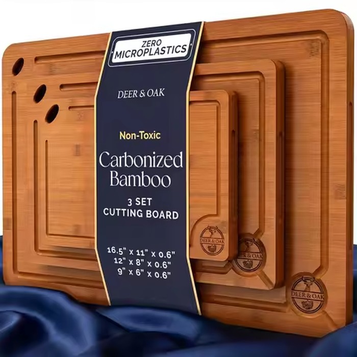 Eco-Friendly 3-Piece Carbonized Bamboo Cutting Board Set with Hanging Holes for Kitchen Use