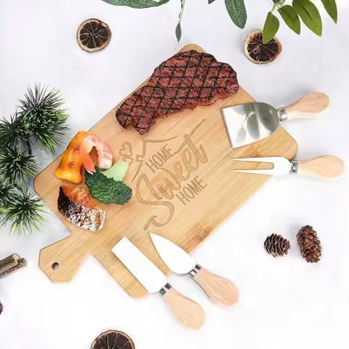 Bamboo Cheese Board Set With Cheese Knives, House Warming Gift For Couples, Charcuterie Board Serving Tray Kit, New Home Essentials Gift