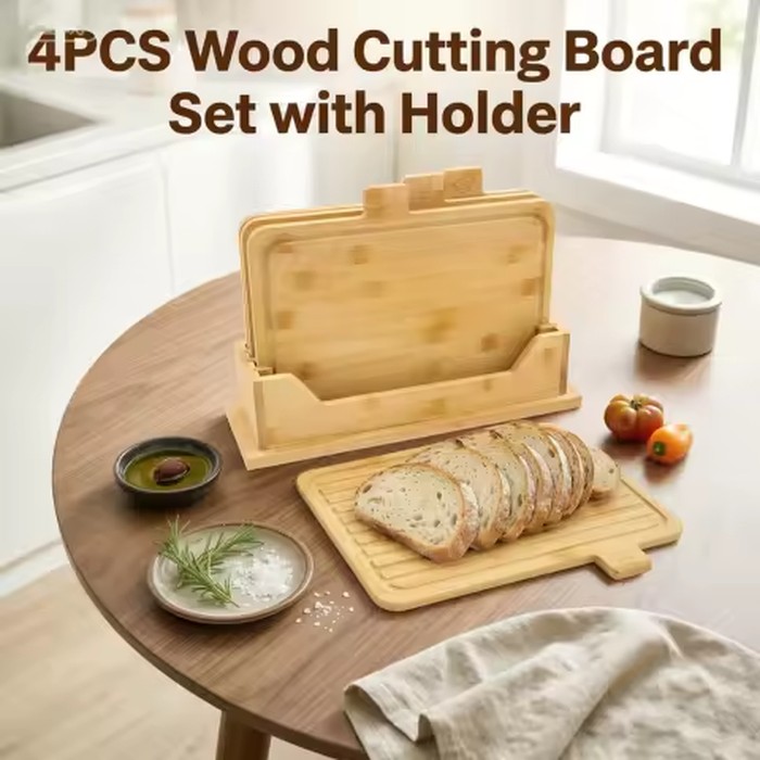4PCS Wood Cutting Board Set for Baking Bread Cuting Fruit Vegetable Chees Kitchen & Charcuterie Available on Both Sides