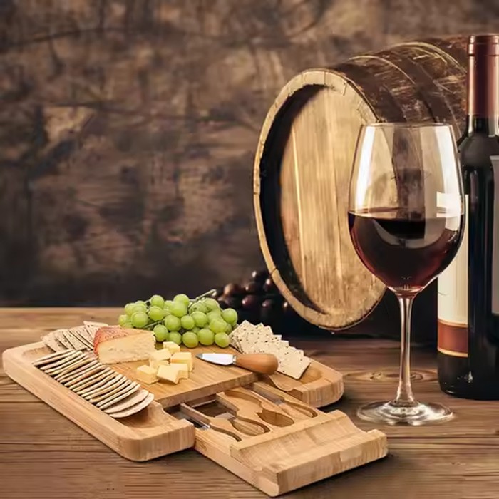 Bamboo Cheese Board Set Cheese Tray Charcuterie Board and Serving Meat Platter with 4 Stainless Steel Cheese Knives For Kitchen