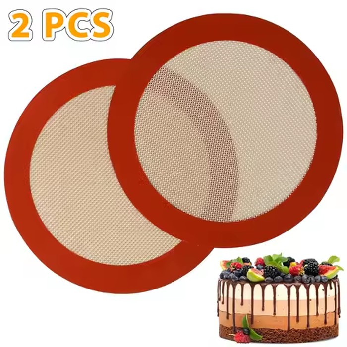 2PCS Round Silicone Baking Mats, Non-Stick Reusable Sheet Liners for Air Fryer, Oven, Baking Pans for Cake / Pizza/Pastry/Cookie
