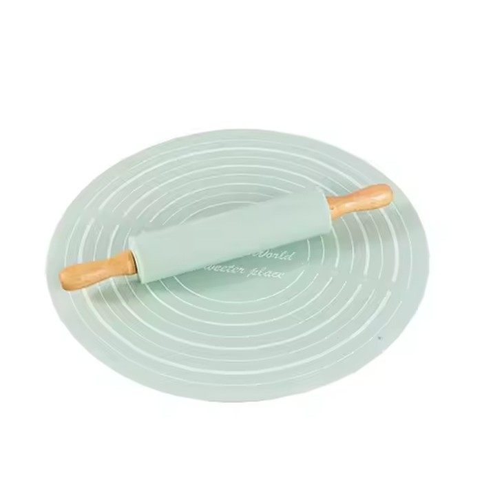 2 Piece Non Stick Rolling Mat and Rolling Pin Set for Home Baking Dough Kneading Flour Resistant Silicone Pastry Mat