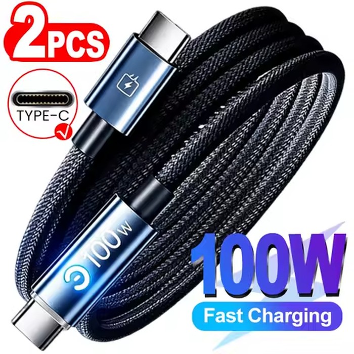 USB‑C To C Charging Cables 100W Fast Charging Data Cable Type-C To C Braided Wire Cord for IPhone 17 16 Pro Max Samsung Xiaomi