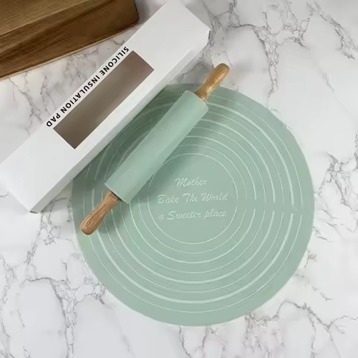 Food Grade Silicone Kneading Pad & Rolling Pin Set Non-Slip Thickened Pastry Mat for Home Kitchen Baking