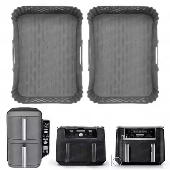 2PCS Reusable Perforated Silicone Air Fryer Liners for Ninja SL401 SL400 SL451, DZ302 DZ401 DZ550, Dual AirFryer Accessories
