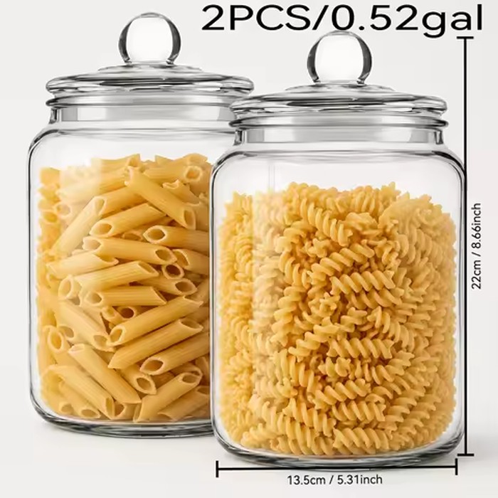 Multipurpose Large-Capacity Glass Jars with Lids (Set of 2) Available in 1-Gallon Or 2.6-Gallon Total Capacity; Suitable for Home Food Storage, Kitchen And Fridge Preservation, Pickling, And Laundry Room Storage (Please Select Desired Size)