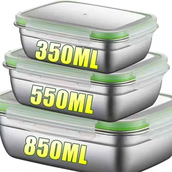 1/3pcs Thickened Rectangular Food Storage Box Stainless Steel Camping Lunch Bento Box Kitchen Leakproof Reusable Storage Box