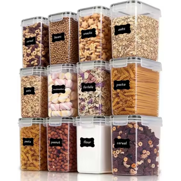 2/6/12 Pcs 1.6L BPA-Free Plastic Airtight Food Storage Containers with Labels, Dishwasher Safe Cereal/Flour/Sugar