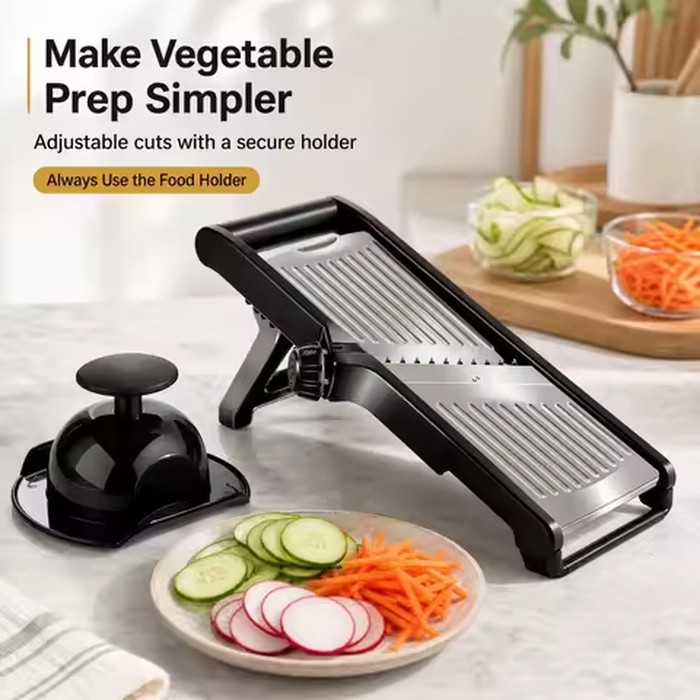 Adjustable Mandoline Slicer for Kitchen Stainless‑Steel Vegetable Slicer Julienne Cutter Food Chopper with Cut‑Resistant Gloves & Cleaning Brush Potato Fruit Slicing Tool