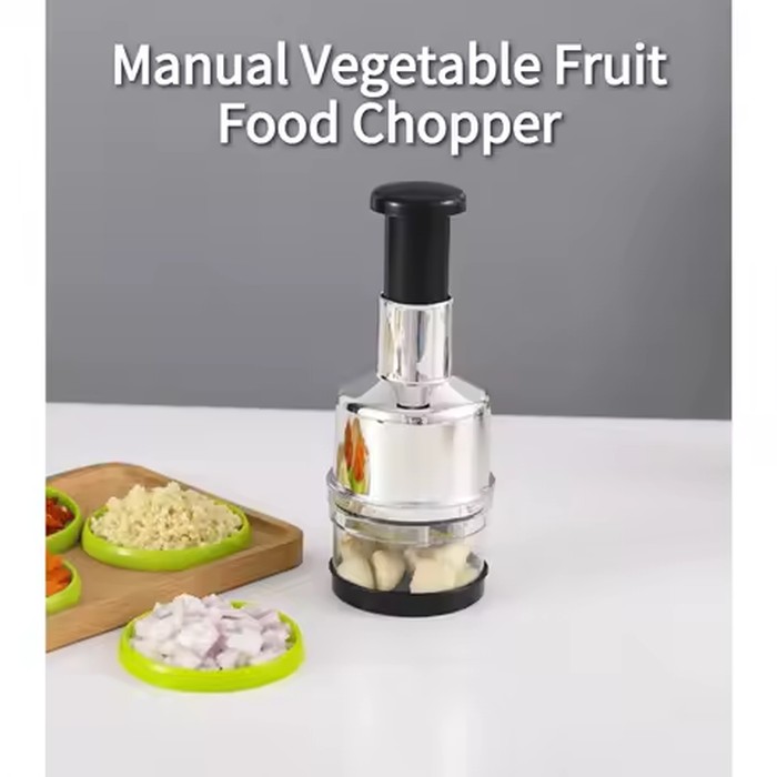 Manual Vegetable Fruit Food Chopper, Stainless Steel Zigzag Blade, Easy Press & Quick Prep, Finger-Safe Dishwasher Safe, for Onion/Garlic/Salad, Kitchen Tool, 1 Piece