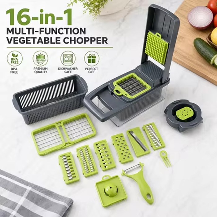 16-in-1 Vegetable Chopper PE+ABS Multi-Blade Kitchen Gadget for Home Cooking & Meal Prep