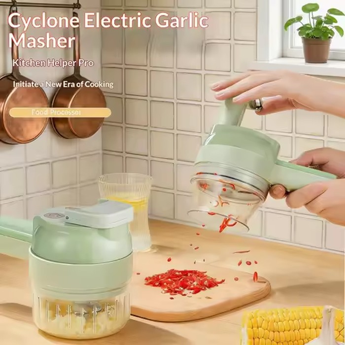 Wireless Electric Food Chopper Set, Handheld Multi‑Function Food Processor for Garlic, Meat Mincing, Peeling & Slicing Vegetable