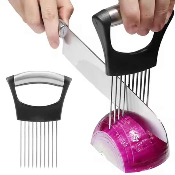 Onion Holder Slicer Cutter - Stainless Steel Vegetable Chopper for Tomato Potato Avocado Eggs Fruit Lemon Meat Kitchen Tool