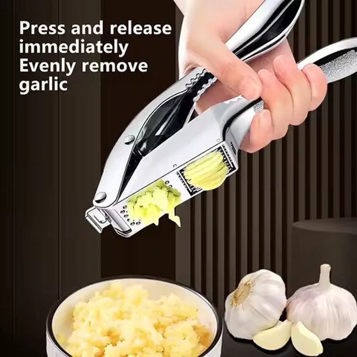 Garlic Crusher 2 in 1 Stainless Steel Garlic Minced Garlic Slices Kitchen High Quality Easy to Clean Kitchen Extrusion Tool