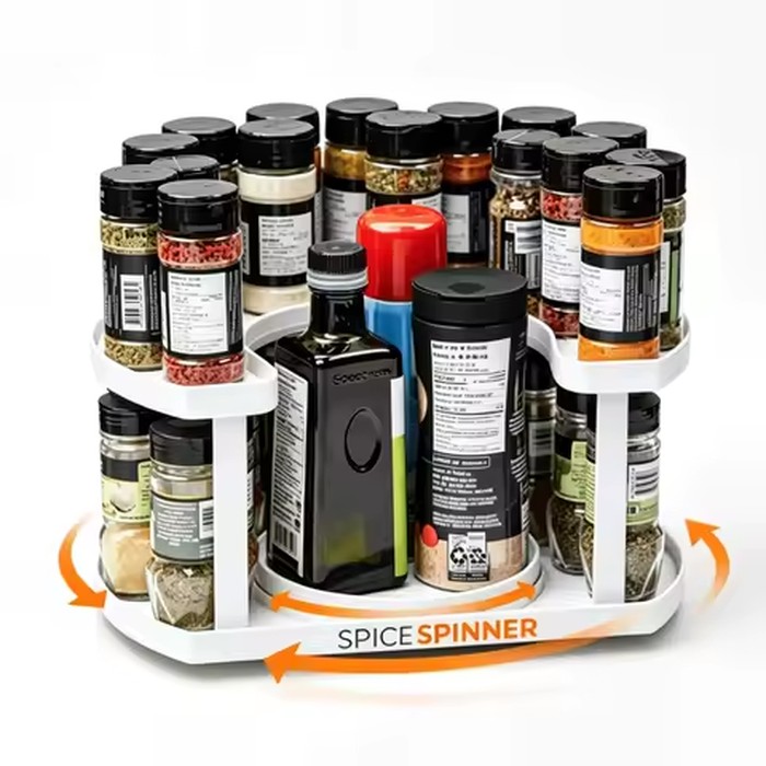 Two-Tier Rotating Spice Organizer With 4 Adjustable Heights, D-Shape Lazy Susan Storage Rack Holds Up To 40 Spice Bottles, Multi-Purpose Rotating Countertop Storage Shelf For Pantry Fridge Bathroom Craft Table