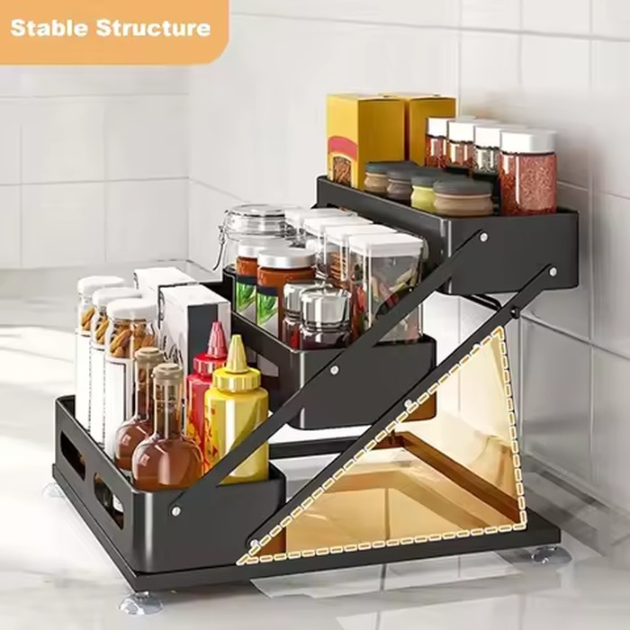 3-Tier Foldable Spices Rack, Adjusted Height 10-10.8Inch Carbon Steel Tiered Spice Rack with Non-Slip Suction Cups,Space-Saving Spice Rack Organizer for Cabinet