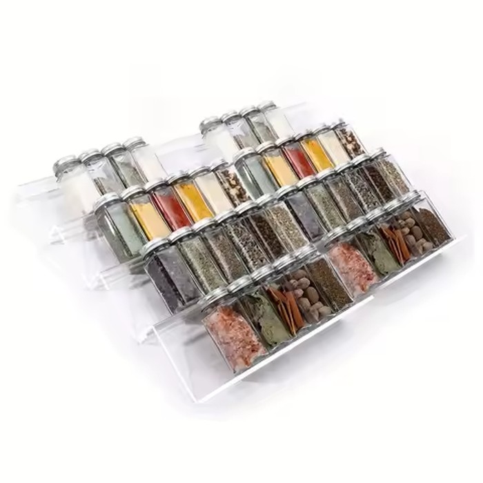 Adjustable 4/2 Layer Acrylic Spice Rack Expandable Drawer Organizer Tray Seasoning Storage for Kitchen Cabinet & Countertop