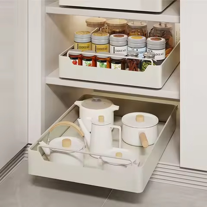 Kitchen Storage metal holdetr with Slide Rails Pull-out Drawer Storage Tray Spice Storage Rack Cabinets Organizer
