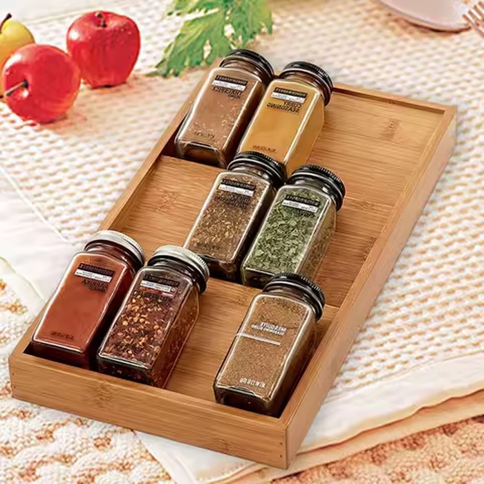 Bamboo Spice Organizer, Spices Rack for Cabinet, Kitchen Seasoning Storage(Jars Not Included）,Great for Kitchen Cabinet
