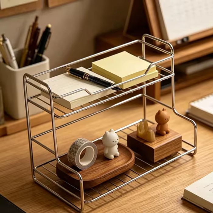 2-Tier Stainless Steel Bathroom Organizer Shelf - Countertop Storage Rack For Cosmetics, Perfume, Skincare & Kitchen Spice Jars