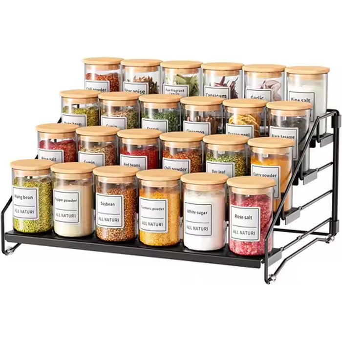 Adjustable 4-Tier Spice Rack for Cabinet - Countertop Depth Wall Mounted Spice Organization Seasoning Holder for Kitchen Storage