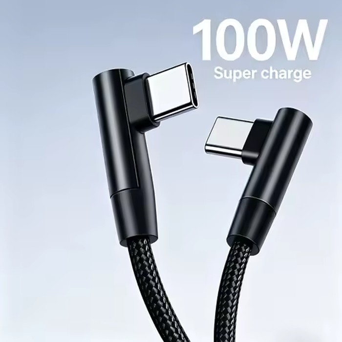 100W L-Shape USB C to USB C Fast Charger Cable Braided 90° Elbow Type-C Cord for Gaming Phone Laptop