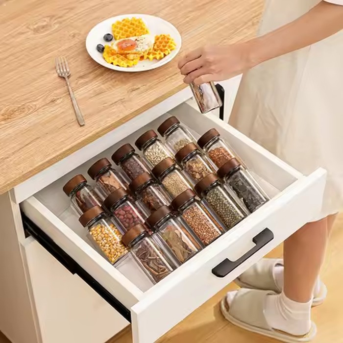 Spice Bottle Organizer Rack (Set of 2, 4, or 6)，Tiered Tray for Spice Jars and Seasoning Bottles，Suitable for Kitchen Drawers
