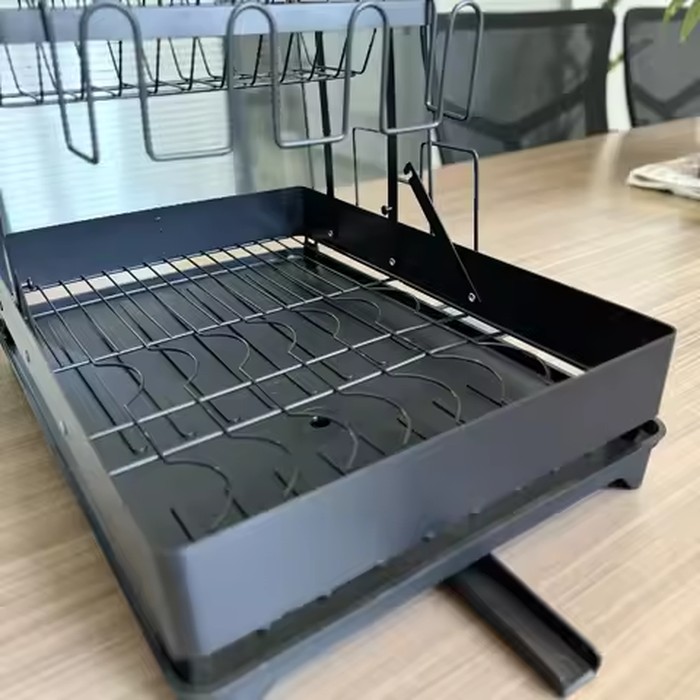Foldable Steel Dish Drying Rack Adjustable Kitchen Plates Organizer with Drainboard Over Sink Plate Drainer Storage Organizer