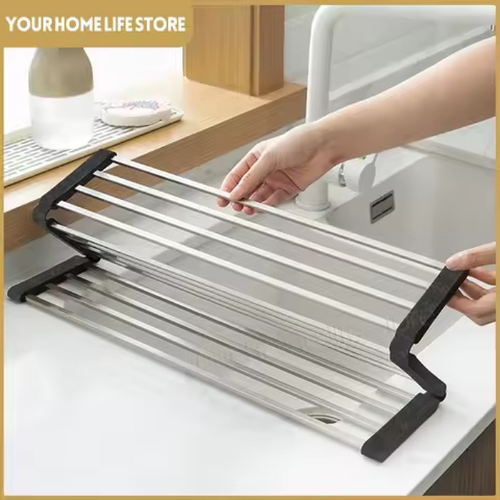 Folded Dish Drain Rack for Kitchen SUS304 Steel,Sink drying Rack,Bowl shelf Roll-up Dish Drying Rack Overthe Sink Plate Storage