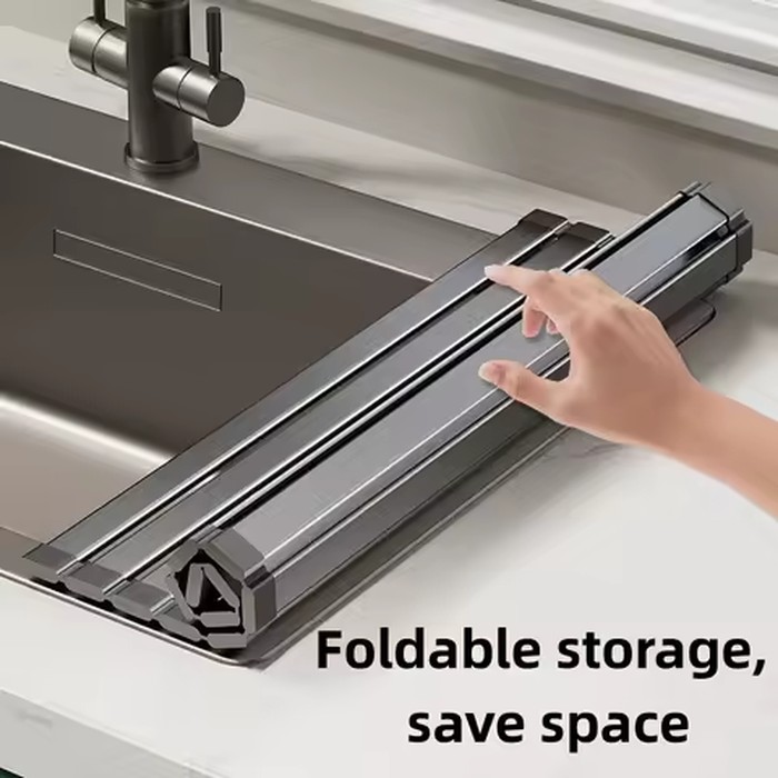 Foldable Heavy Duty Roll-Up Dish Drainer - Space Saving Adjustable Height Heat Resistant and Detachable Sink Storage Rack Withr