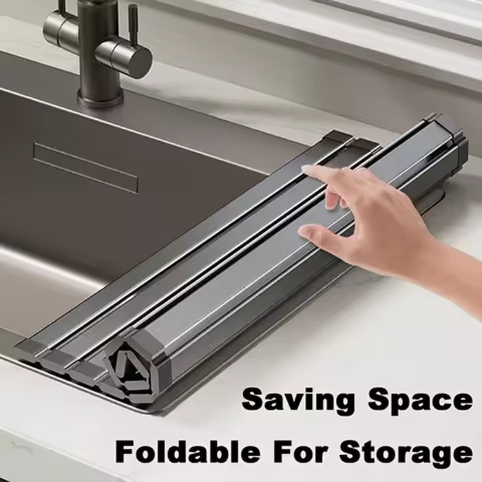 Foldable Heavy Duty Roll-Up Dish Drainer - Space Saving Adjustable Height Heat Resistant and Detachable Sink Storage Rack Withr