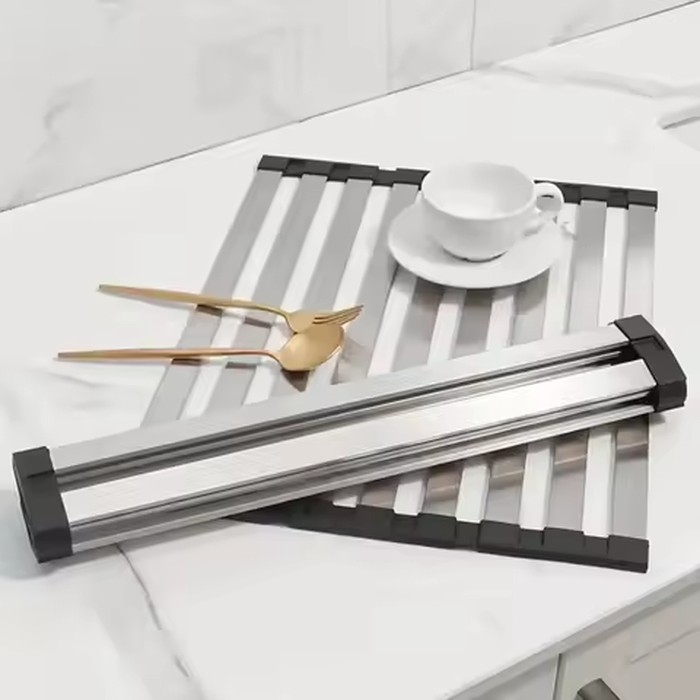 304 Stainless Steel Kitchen Sink Drain Rack Foldable Dish Drainer Sink Bowl and Dish Storage Drying Storage Shelf