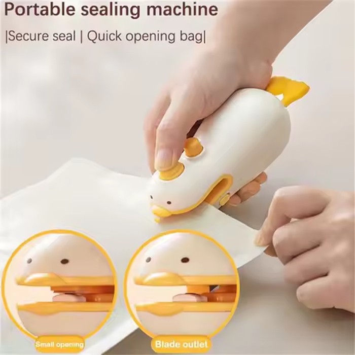 2 in 1 Mini Cute Duck Vacuum Rechargeable Bag Sealer for Freshness Portable Easy Use Kitchen Gadget