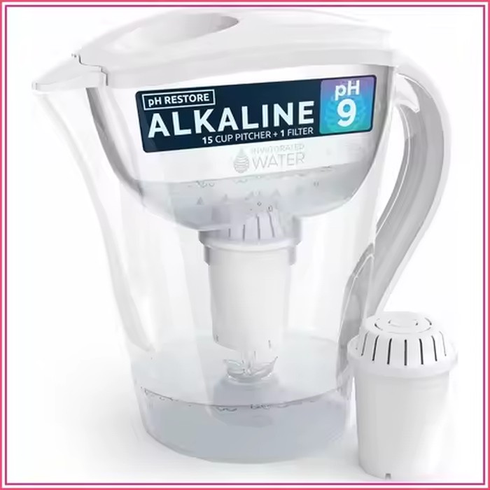 High pH Alkaline Water Filter Pitcher, 15-Cup, White, Removes Chlorine & Heavy Metals