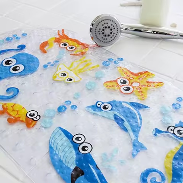 Soft Cartoon PVC Kids Anti Slip Bath Mat Non Skid Safety With Sucker Shower Mat Massage Bathtub Mats Pad