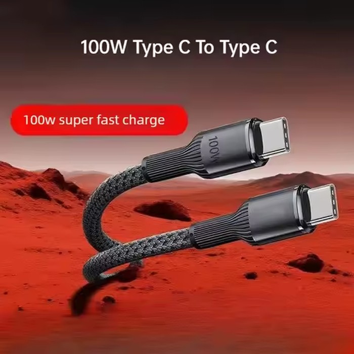 100W Type C To Type C PD Cable for Apple iPhone 17 Xiaomi Huawei Samsung Grey Braided Data Cord USB C Fast Charging Cable