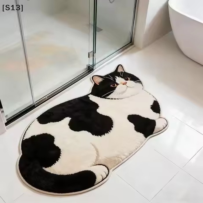 3D Cat Shaped Diatomite Bath Mat High Absorption Non Slip Quick Dry Entryway Floor Pad Household Home Textiles Bath Mat[Q]Q@