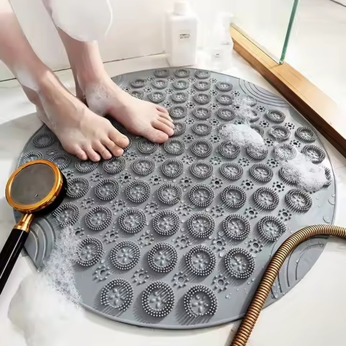 Round Shower Mat, Non Slip Bath Mat with Suction Cups and Drain Holes