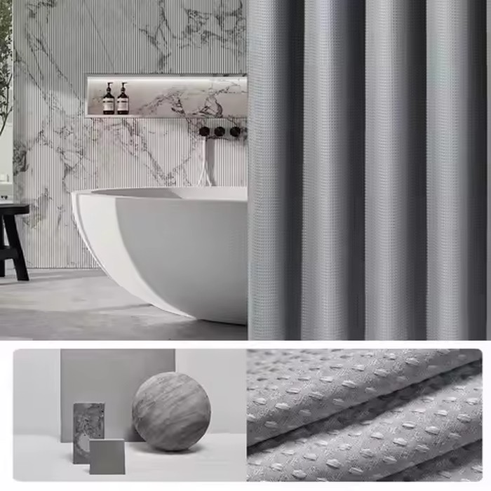 Thickened Waffle Solid Color Shower Curtain, Non-porous Double-sided Waterproof and Mildew Shading Suitable for Toilet, Bathroom