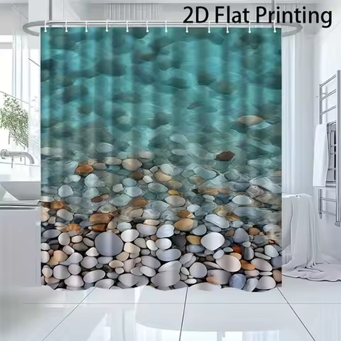 Tropical Pebble Stone Shower Curtain Realistic Underwater Ocean View Bathroom Decor 180x200cm Waterproof