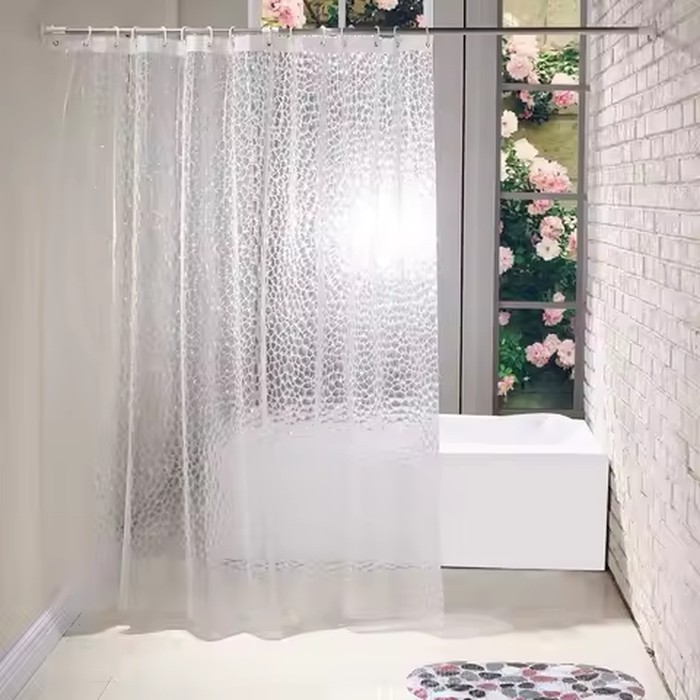 【 Water Light Glass 】 Translucent Water Cube Shower Curtain 3D Three-Dimensional Ice Crystal Texture Waterproof PEVA Material