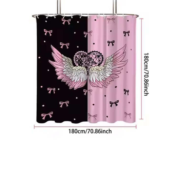 1pc black white angel wing print waterproof shower curtain bathroom partition privacy multiple sizes 12 hooks easy to install