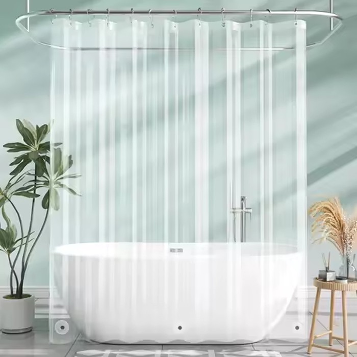 Transparent PEVA Shower Curtain - Waterproof with Magnetic Weights, Stain Resistant & 12 Rustproof Grommets