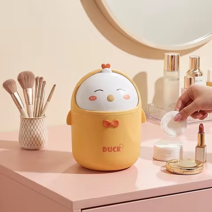 Zoyiancy Cute Yellow Duck Desktop Trash Can With Lid And 90 Bags, Mini Countertop Wastebasket For Desk Vanity Dorm