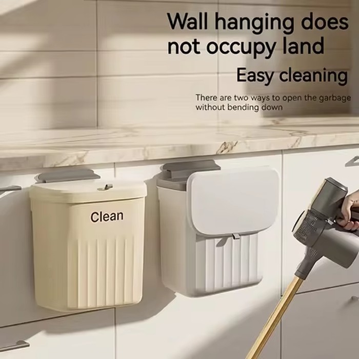 12L Kitchen Trash Can Wall Mounted Hanging Trash Bin with Lid Garbage Can for Cabinet Under Sink Waste Garbage Compost Bin Trash