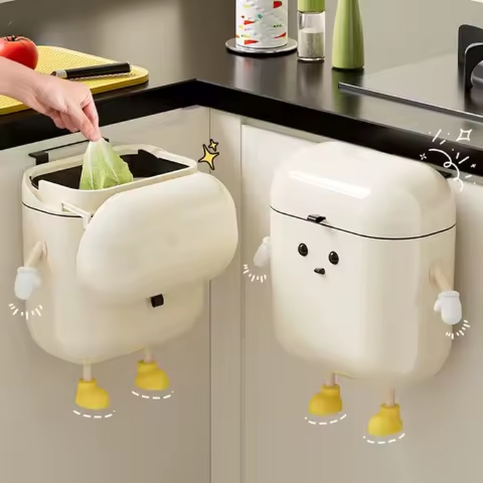 9L/12L DIY Cream-Colored Wall-mounted Kitchen Trash Can with Lid for Food Waste and Bathroom No Bending High Appearance Level