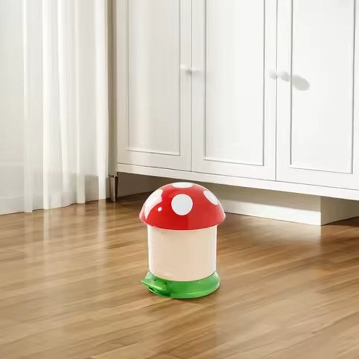 Hot Cute Mushroom Mini Trash Can Portable Handle Lightweight Plastic Garbage Bin Bedroom Office Bathroom Decor