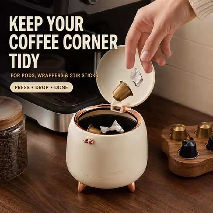 Mini Countertop Trash Can with Lid, Desktop Wastebasket for Coffee Station & Coffee Bar Accessories, Small Coffee Pod Disposal Bin for Used Espresso Capsules, Sugar Packets, Wrappers, Office Desk, Bathroom Vanity