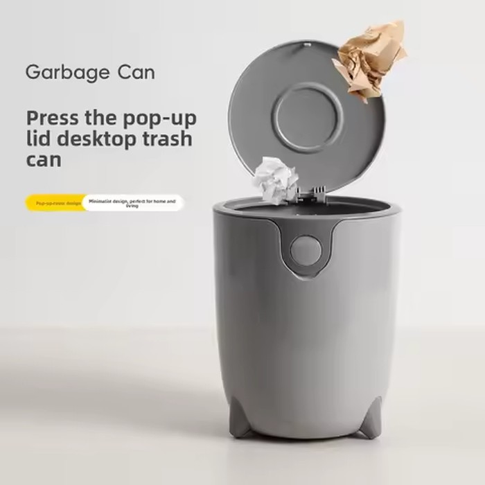 New desktop trash can PP press elastic cover living room kitchen bedroom large opening thickened trash can paper basket