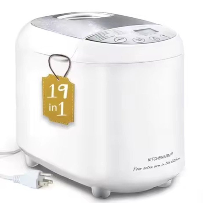 Bread Machine for Home Baking, White Plastic, 19-in-1 Functions with Homemade and Gluten-Free Cycles, Beginner-Friendly, 2LB/1.